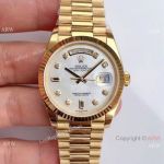 ()Rolex Oyster Perpetual Day Date Fake Watch All Gold White MOP Dial 36mm